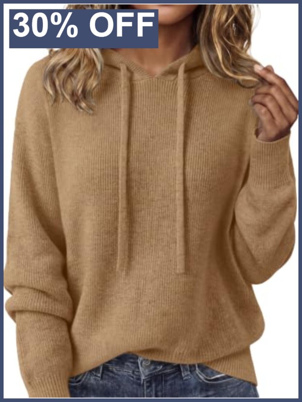 Womens Hooded Pullover Sweater Drawstring Long Sleeve Knit Top